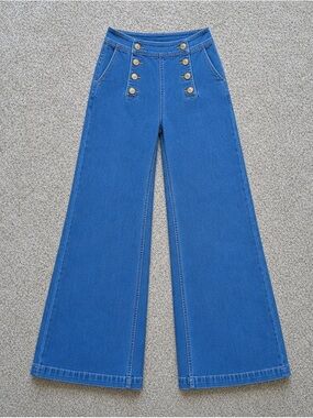 High-Waist Wide Leg Sailor Jeans in Blue